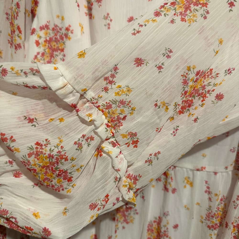 Vince Camuto Ivory/Pink/Gold Floral Lightweight Dress Women's LARGE - Picture 5 of 8